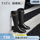他她（TATA）超模靴粗跟騎士靴女靴真皮西部加絨長(cháng)筒靴冬新款 黑色 37