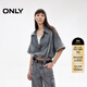 ONLY2025秋季新款柔軟做舊水洗翻領(lǐng)短袖短款牛仔襯衫女|12518I001 J32 210洗水牛仔藍 S