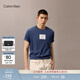 Calvin KleinJeans夏季男士休閑通勤簡(jiǎn)約ck鏤空字母膠印純棉針織短袖T恤上衣 RLY-鐵藍 L