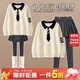 優(yōu)優(yōu)1點(diǎn)女童春季套裝2026新款兒童秋冬學(xué)院風(fēng)毛衣裙子女大童洋氣加絨褲裙 2153灰+19801杏【褲裙加絨套裝】 150 cm