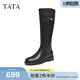 他她（TATA）加絨靴子女牛皮黑色長(cháng)筒靴時(shí)裝靴高筒騎士靴長(cháng)靴7TGC1DG5 淺黑（單里） 39