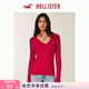 HOLLISTER小海鷗圖案美式麻花V領(lǐng)修身針織毛衣25秋冬女裝350-5136 深紅色 XS (160/80A)
