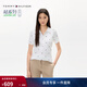 Tommy Hilfiger春夏女裝珠地網(wǎng)眼優(yōu)雅通勤小繡標五?？鄯I(lǐng)短袖T恤POLO衫 米白色YCF S
