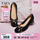 他她（TATA）女鞋秋一腳蹬淺口單鞋新款真皮粗跟鞋子百搭平底鞋XTS01CQ5 黑色 38
