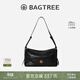 BAGTREE【明星同款】包包樹(shù)奶盒包植鞣皮單肩斜挎腋下通勤Hobo枕頭女士包 檀黑色-中號【磁吸拉鏈款】 高級小眾