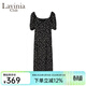 Lavinia Club拉維妮婭春夏新款法式碎花連衣裙女黑色氣質(zhì)一字肩泡泡袖茶歇長(cháng)裙 黑白花 S /160/84A