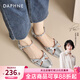 DAPHNE達芙妮包頭涼鞋女夏季平底羅馬鏤空2025新款法式編織羅馬鞋外穿單鞋 銀色 37