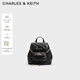 CHARLES&KEITH菱格大容量柔軟多用背包書(shū)包雙肩包包女包生日禮物CK2-60151400 Black黑色 S