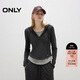 ONLY 2025秋季軟糯親膚修身假兩件連帽抽繩衛衣女|12539S011