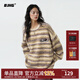 BJHG不計后果漸變條紋冬季慵懶風(fēng)毛衣男潮牌泰迪絨美式寬松針織衫外套 米棕條 L