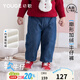 幼歌（YOUGE）嬰幼兒冬季新款加絨加厚復古牛仔褲寶寶內里搖粒絨長(cháng)褲 牛仔藍 80 cm