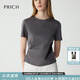 PRICH【絲光棉】淡人時(shí)髦褶皺短袖T恤夏設計感寬松上衣女 15灰色 M (165)