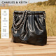 CHARLES&KEITH子母鏈條大容量流浪包托特包單肩斜挎包女包禮物CK2-40671449 【L號】Noir黑銀 L