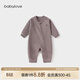 babylove嬰兒連體衣春秋季斜襟拉鏈哈衣爬服男女寶寶休閑外出居家衣服 煙花灰 80cm