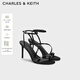 CHARLES&KEITH26春新品法式一字帶高跟細帶羅馬涼鞋CK1-60361604 BLACK PATENT黑色漆皮 38 （245）