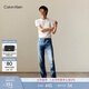 Calvin KleinJeans夏季男士休閑圓領(lǐng)ck純棉金線(xiàn)字母刺繡修身純色內搭短袖T恤 YAF-白色 S （建議110-130斤）