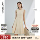 朗姿法式高級感氣質(zhì)無(wú)袖裙子女夏季新款收腰顯瘦針織連衣裙 米白色 M
