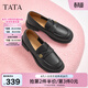 他她（TATA）女鞋新款半島玫瑰英倫風(fēng)樂(lè )福鞋黑色小真皮鞋單鞋7WX22CA4 黑色 37