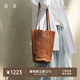 裘真（洗水風(fēng)）復古遇水桶包女腋下單肩包植鞣牛皮通勤包包 大象灰洗水版-小號