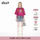 DZZIT地素寬松T恤春秋玫紅色大落肩簡(jiǎn)約休閑印花設計女 玫紅色 S
