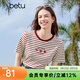 百圖betu女裝夏季新款T恤撞色領(lǐng)邊意趣圖案條紋棉感短袖女2503X05 紅白條 L （黑白條預售04/13發(fā)貨）