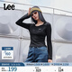 Lee修身版圓領(lǐng)刺繡Logo設計黑色女羅紋長(cháng)袖T恤休閑潮LWT010876207 黑色 M