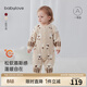 babylove【清倉】嬰兒連體衣秋冬寶寶睡衣半邊絨保暖圣誕哈衣爬服毛絨衣服 淺米杏 80cm