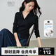 晚白【新品】2026年春款極簡(jiǎn)風(fēng)顯瘦V領(lǐng)棉感上衣收腰遮肉彈力T恤衫女 黑色 M