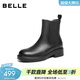 百麗（Belle）復古切爾西靴女冬季新款商場(chǎng)同款真皮粗跟休閑短靴E8M1DDZ5 黑色-單里 39