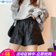 歐貝汐皮短褲女新款寬松闊腿春夏春秋季高腰外穿秋款女式打底靴褲潮 黑色 XL