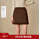 茵曼2025秋冬女裝新款甜美木耳邊羊毛呢子半身裙顯瘦A字短款短裙 深咖紅 M
