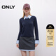 ONLY2025秋季新款含羊毛復古假兩件拼接毛衣針織衫女|125313004 E39海軍藍色 M