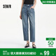 森馬（Semir）森柔|牛仔褲女夏季半松緊腰做舊長(cháng)褲女生基礎錐形褲103325124004