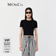 MO&Co.圓領(lǐng)短袖修身收腰短款露臍彈力T恤上衣時(shí)髦洋氣上裝女摩安珂 黑色 S 160