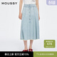 moussy 新品復古港風(fēng)垂感A型牛仔半身裙女028ISA11-2601 111淺藍色 S
