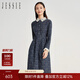 JESSIE【店長(cháng)推薦】文藝碎花撞色襯衫式連衣裙秋DKFFL442 藍色 M