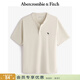 Abercrombie & Fitch經(jīng)典小麋鹿圖案男裝25夏季美式重磅寬松亨利領(lǐng)短袖T恤 奶油色 XS (170/84A)尺碼偏大