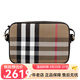 博柏利（BURBERRY）現貨 女士黑色牛皮帆布拼色相機拉鏈斜挎包 80840271