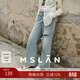 MSLAN夏季個(gè)性潮酷破洞顯瘦直筒褲復古高腰寬松休閑水洗牛仔長(cháng)褲 城灰藍 M