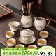 瓷牌茗茶具 富竹蓋碗茶壺茶具整套高檔汝窯功夫泡茶器全套家用開(kāi)片可養茶具 汝窯富竹蓋碗10件套+茶道