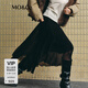 MO&Co.半身裙順紆縐肌理雪紡高腰波浪裙擺黑色摩安珂 黑色 XS