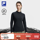 FILA 斐樂(lè )官方女子針織長(cháng)袖衫2025冬季新款戶(hù)外運動(dòng)加絨半拉鏈長(cháng)T 深黑-BK 2XL 180/96A/XXL