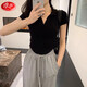 浪莎polo領(lǐng)衫短袖t恤女款夏季純欲風(fēng)黑色半袖上衣短款修身打底衫