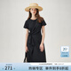 范思藍恩夏季圓領(lǐng)抽繩褶皺設計感連衣裙女2024夏裝新款白色高腰A字裙女 黑色 L