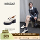 接吻貓KISSCAT女鞋[奧利奧]厚底樂(lè )福鞋秋冬季新款百搭系帶JK真皮小皮鞋 米色牛皮革 39
