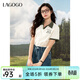 LAGOGO美式度假休閑T恤女拉谷谷2025夏新款撞色翻領(lǐng)趣味印花上衣 米綠 L
