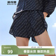 波司登（BOSIDENG）防曬短褲女短款輕薄透氣復古老花松緊腰酷感時(shí)尚顯瘦短褲 黑底字母9383 M 165/70A