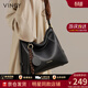 viney牛皮斜挎包包女包大容量單肩包輕奢生日禮物送女友老婆 【黑色】高檔實(shí)用大包 時(shí)尚品牌百搭休閑通勤托特包