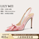Lily Wei夏季新款包頭涼鞋女甜美花朵拼接高跟鞋時(shí)尚小碼純欲不累腳 粉色【跟高10cm】 35