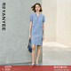 顏域格子V領(lǐng)直筒連衣裙女2026夏季新款短袖氣質(zhì)輕熟風(fēng)中長(cháng)款裙子 藍格 M